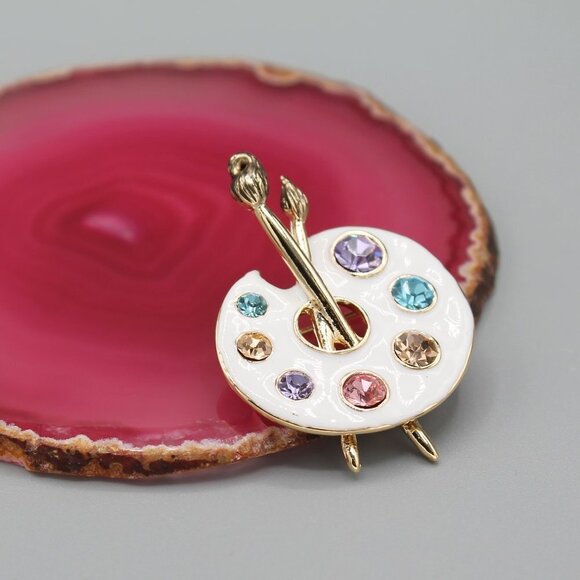 Artist palette pin brooch necklace pendant jewelry fashion new white gold tone - Picture 3 of 12